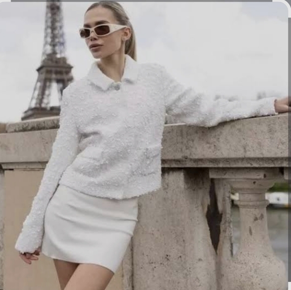 Zara 2pc Set Matching Textured sequin Beaded Jewel White Size XS and S - Picture 7 of 17